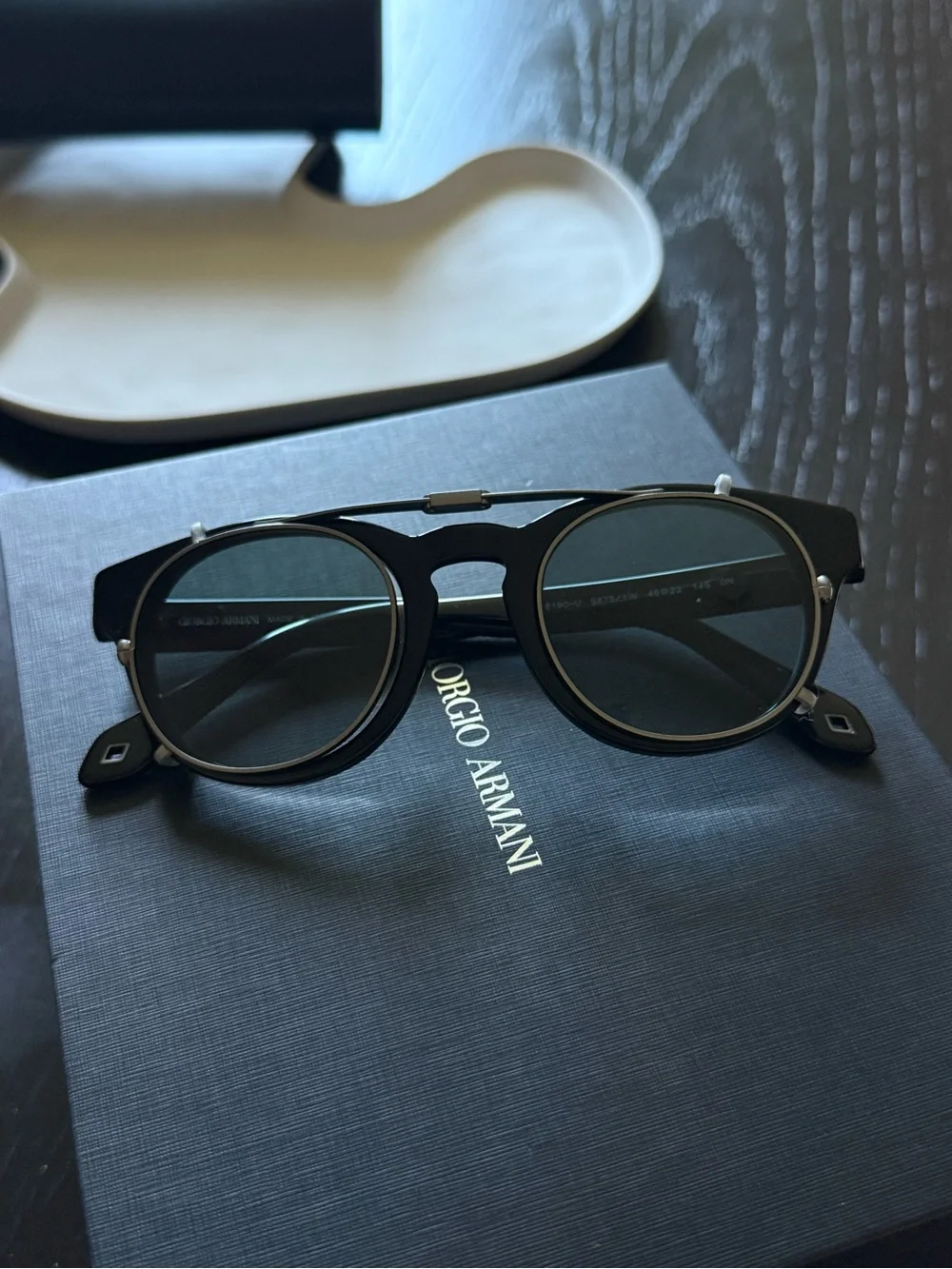 Giorgio Armani Black Frame Sunglasses with Green Lenses